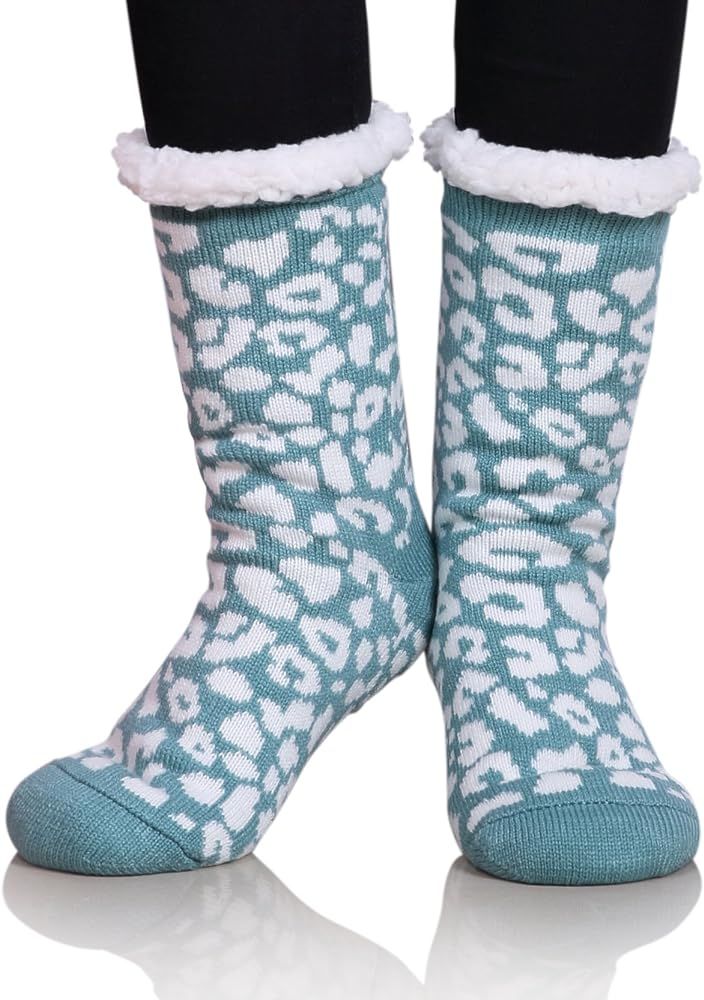 Womens Thermal Slipper Socks Sherpa Lined Nonskid Fuzzy Cozy Winter Socks | Amazon (US)