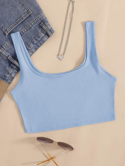 SHEIN EZwear Solid Crop Tank Top | SHEIN