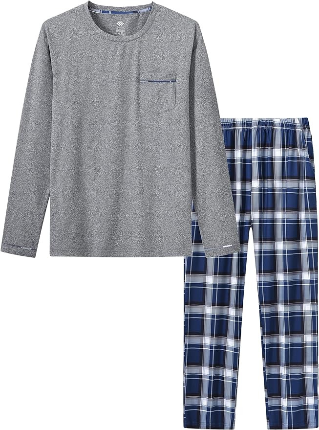 MoFiz Men's Pajamas Plaid Sets Sleepwear Sleep Long Sleeve Shirts and Pants Pajama Set Soft Mens ... | Amazon (US)