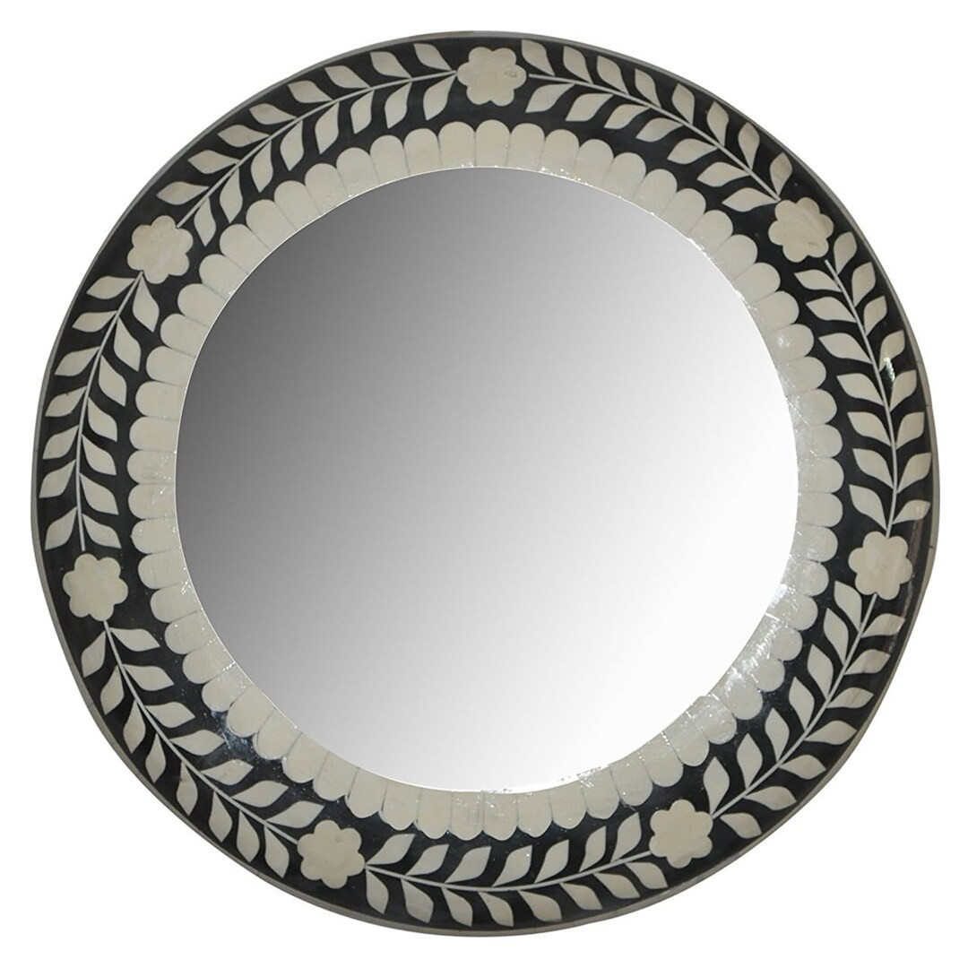 Round Shape Bone Inlay Wooden Modern Striped Pattern Mirror Frame Perfect Gift For Your Valentine... | Etsy (US)