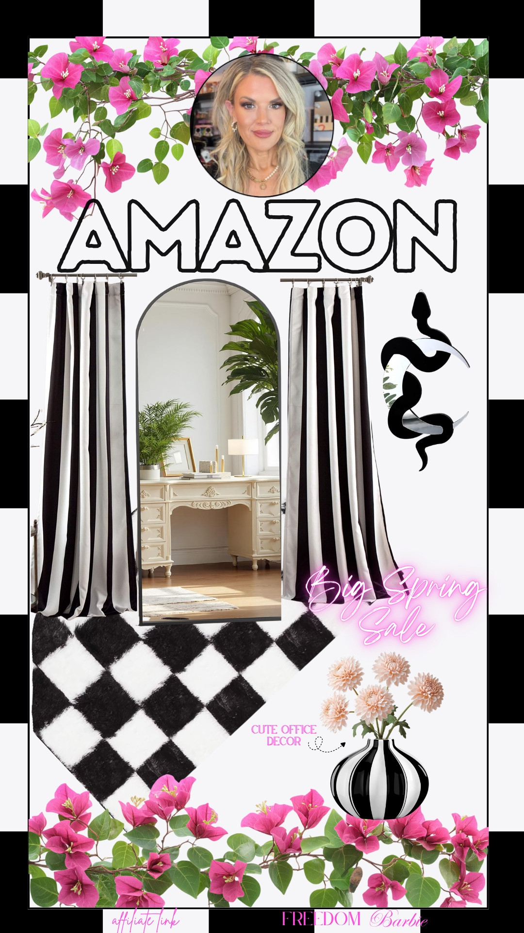Currently obsessed with this black and white aesthetic for the home office! 🏁 The bold stripes paired with that gorgeous arched mirror make such a statement. It’s giving "Boss Babe" with a side of Parisian chic. 

#HomeDecor #AmazonFinds #InteriorDesign #StyleInspo 

 #LTKmomlife #LTKHome #LTKSaleAlert