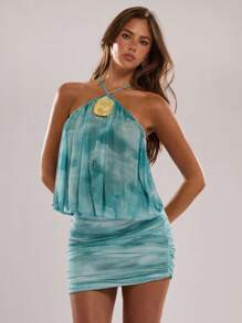 SHEIN BAE Women's Tie Dye Ruched Neck Sleeveless Dress Summer Dress Summer Dresses For Women Summ... | SHEIN