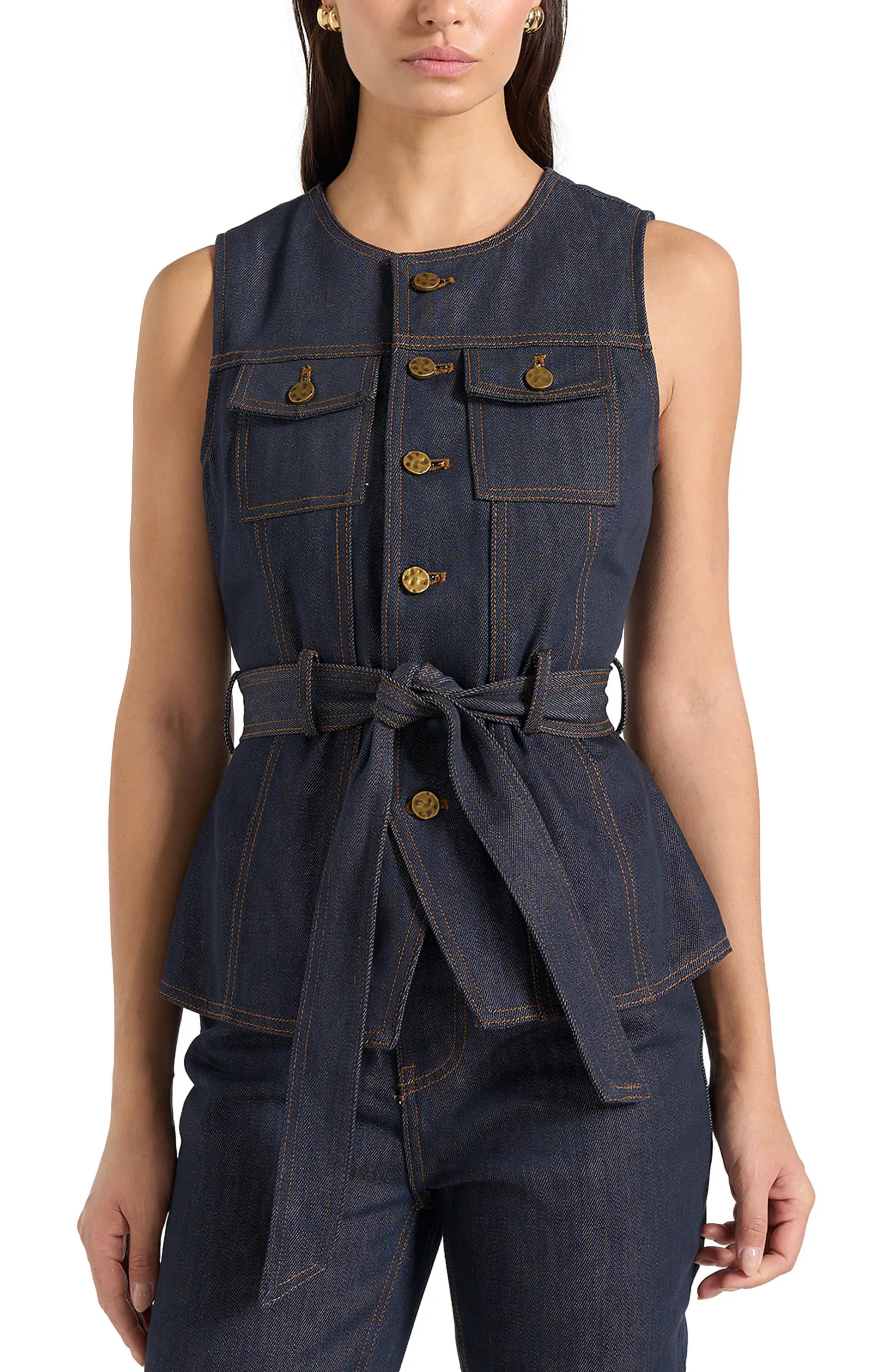 Mani\u00e8re De Voir Darcy Denim Crew Neck Waistcoat (Women) | Nordstrom | Nordstrom