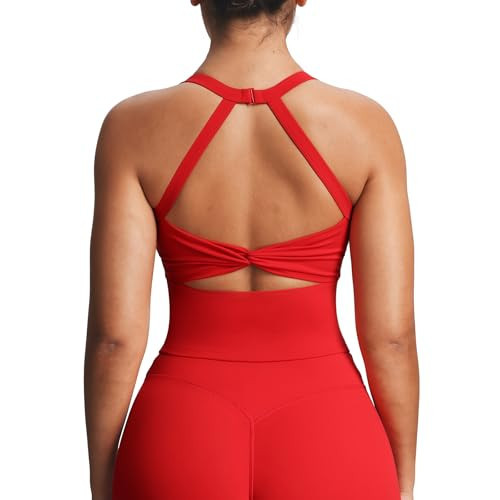 Aoxjox Women's Workout Sleeveless Lola Longline Tank Fitness Training Gym Yoga Crop Tanks (Racing Red, Medium) | Amazon (US)