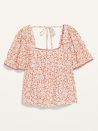 Flutter-Sleeve Scalloped Floral-Print Babydoll Swing Blouse for Women | Old Navy (US)