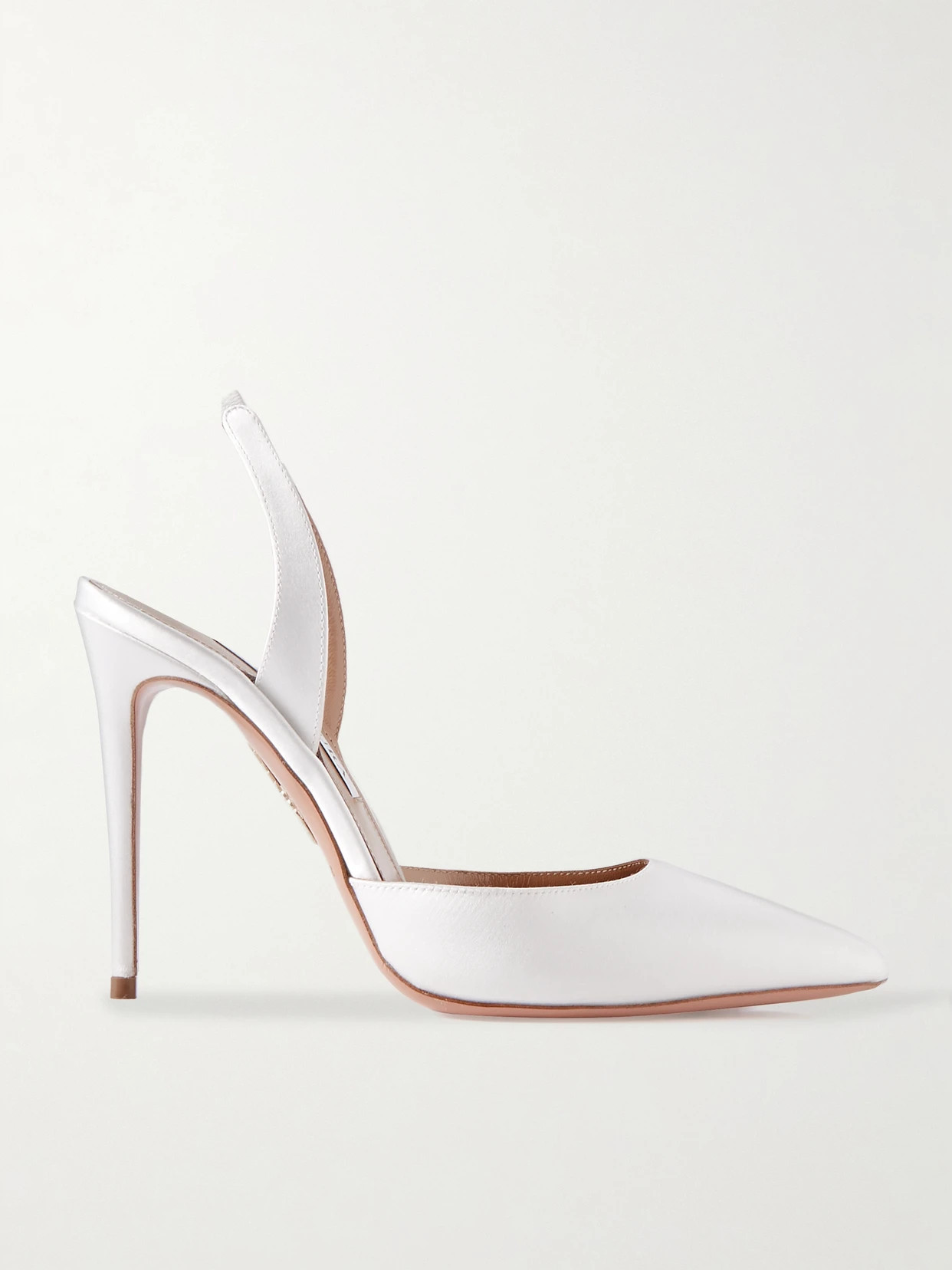 Aquazzura - So Nude 105 Satin Slingback Pumps - White | NET-A-PORTER (US)