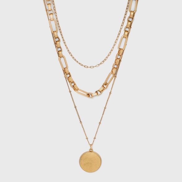 Disc Charm and Chain Layered Necklace - Universal Thread&#8482; Gold | Target