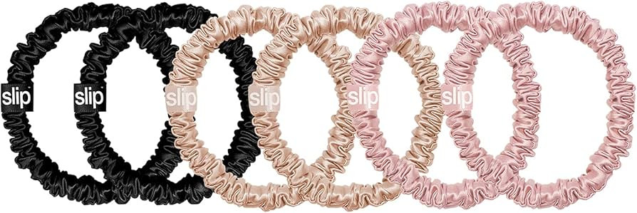 Slip Silk Skinnie Scrunchies in Black, Pink, and Caramel - 100% Pure 22 Momme Mulberry Silk Scrun... | Amazon (US)