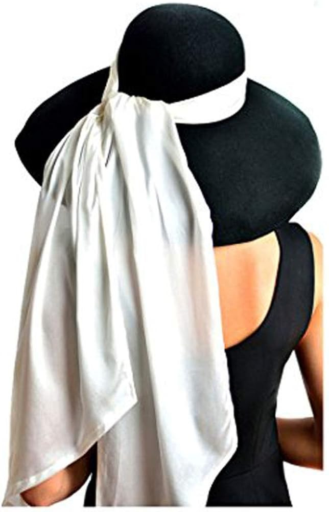 Utopiat Audrey Style Black Wool Hat with White Silk Scarf – Wide Brim, Adjustable, High-End Des... | Amazon (US)