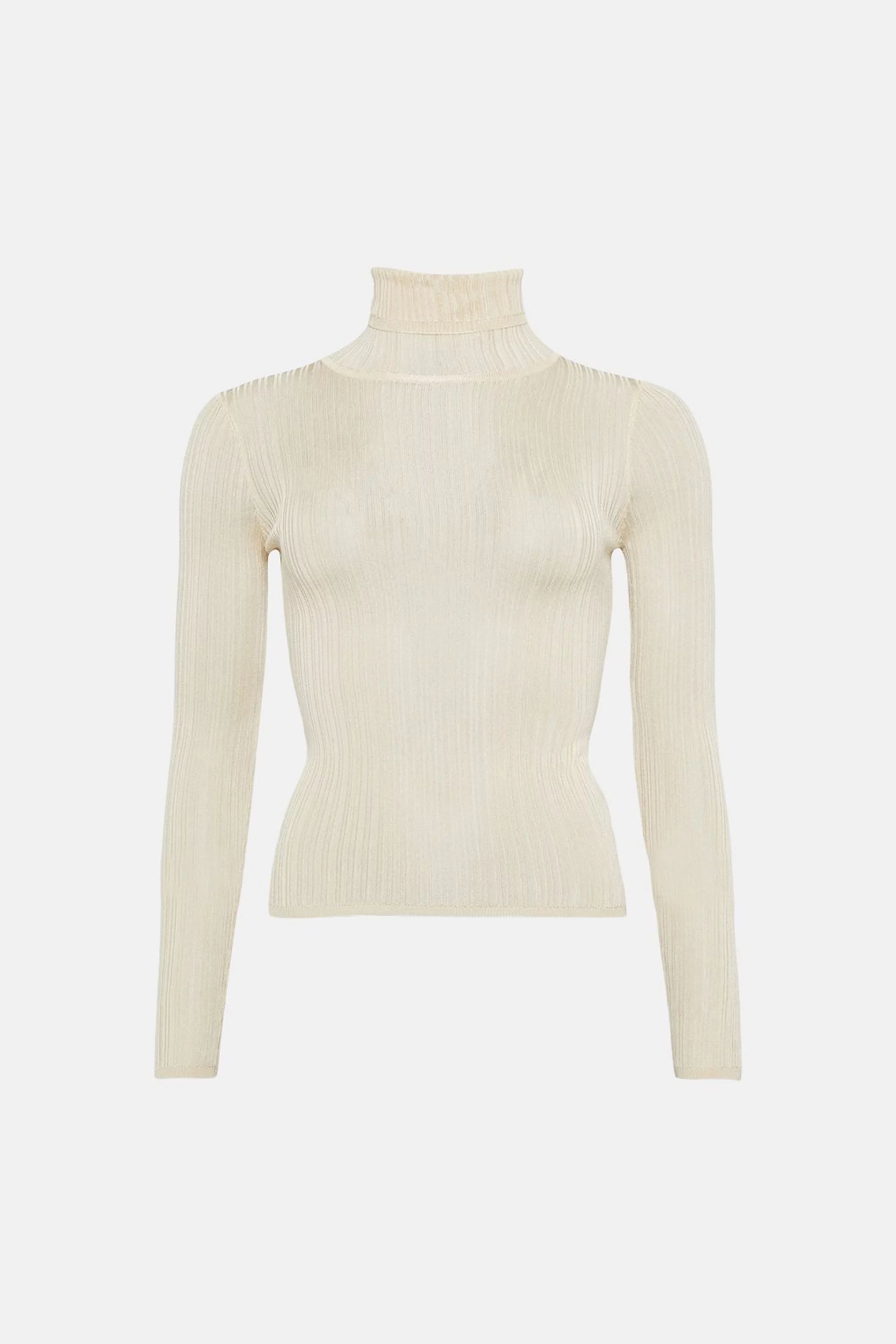 Slinky Turtleneck Rib Knit Top | Karen Millen US