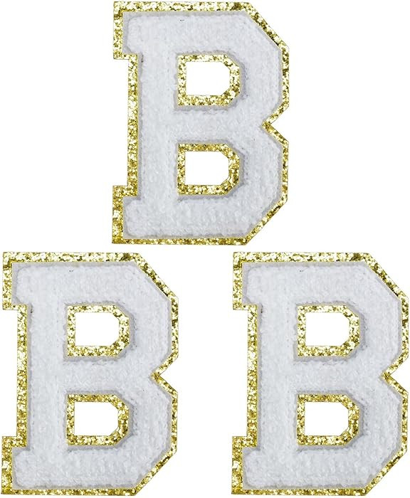 3Pcs Chenille Gold Letter Patches Iron on Letters Varsity Letter Patches Size 4.5" Chenille Embro... | Amazon (US)