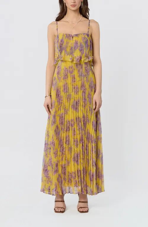 ASTR the Label Makennah Floral Plissé Maxi Dress in Yellow Purple Floral at Nordstrom, Size Medium | Nordstrom