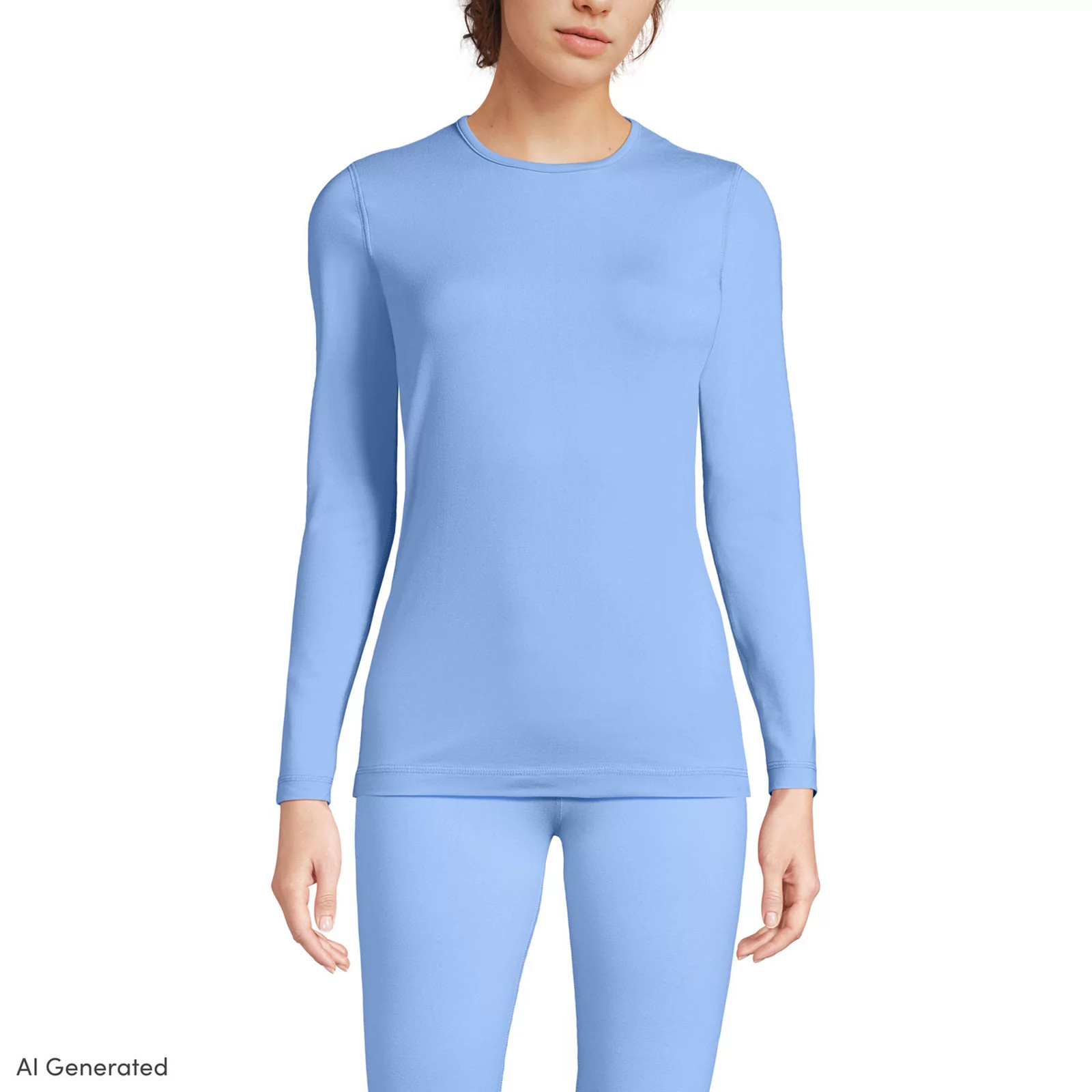 Women's Lands' End Thermaskin Long Underwear Crewneck Top, Size: Medium, Clear Blue | Kohl's
