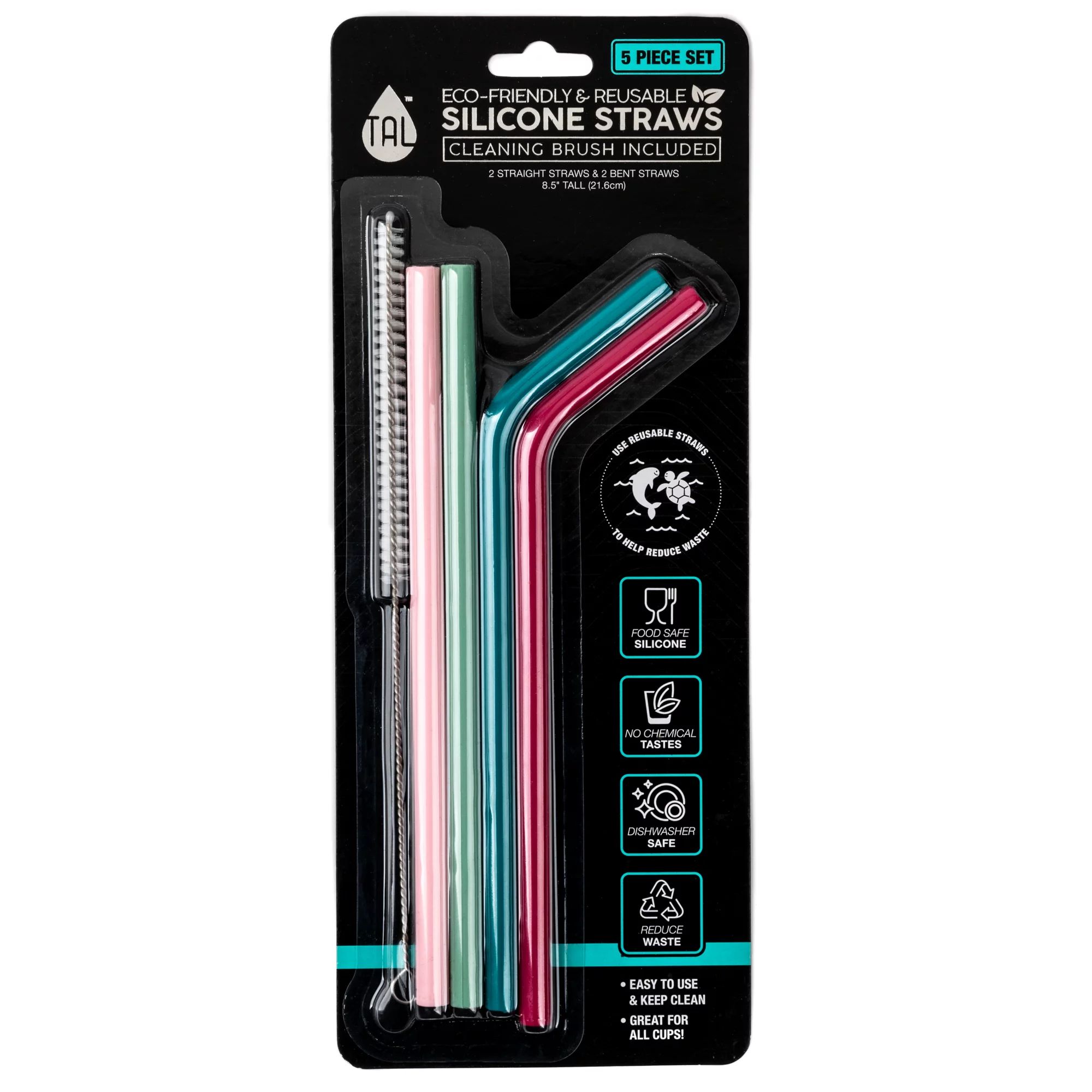 TAL Reusable Silicone Straws W/ Cleaning Brush, 5 Piece Set - Walmart.com | Walmart (US)