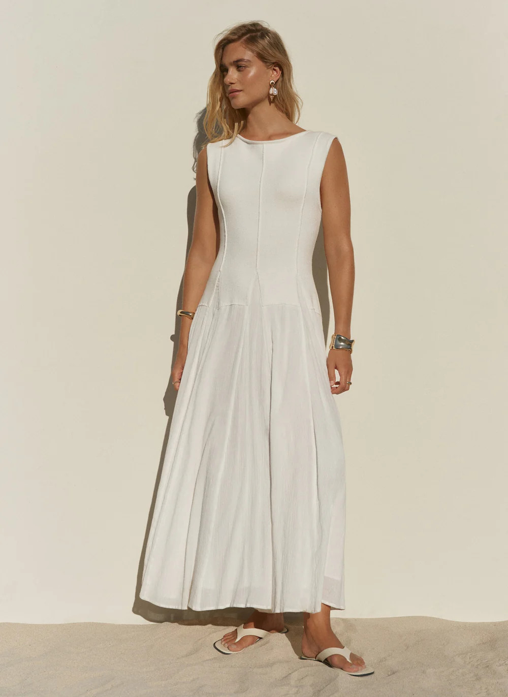 Cream Cotton Blend Drop Waist Maxi Dress | Mint Velvet
