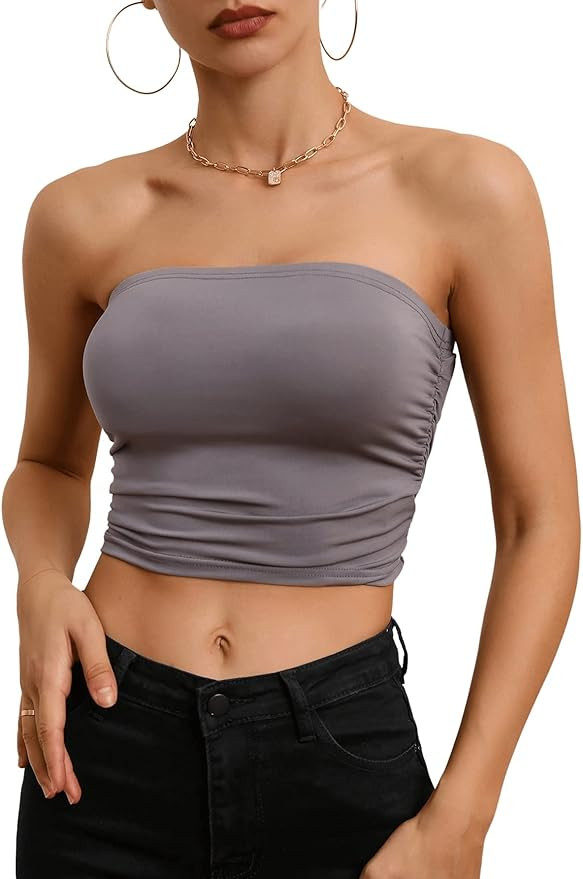 SOLY HUX Women's Solid Strapless Sleeveless Slim Fit Bandeau Tube Crop Top | Amazon (US)