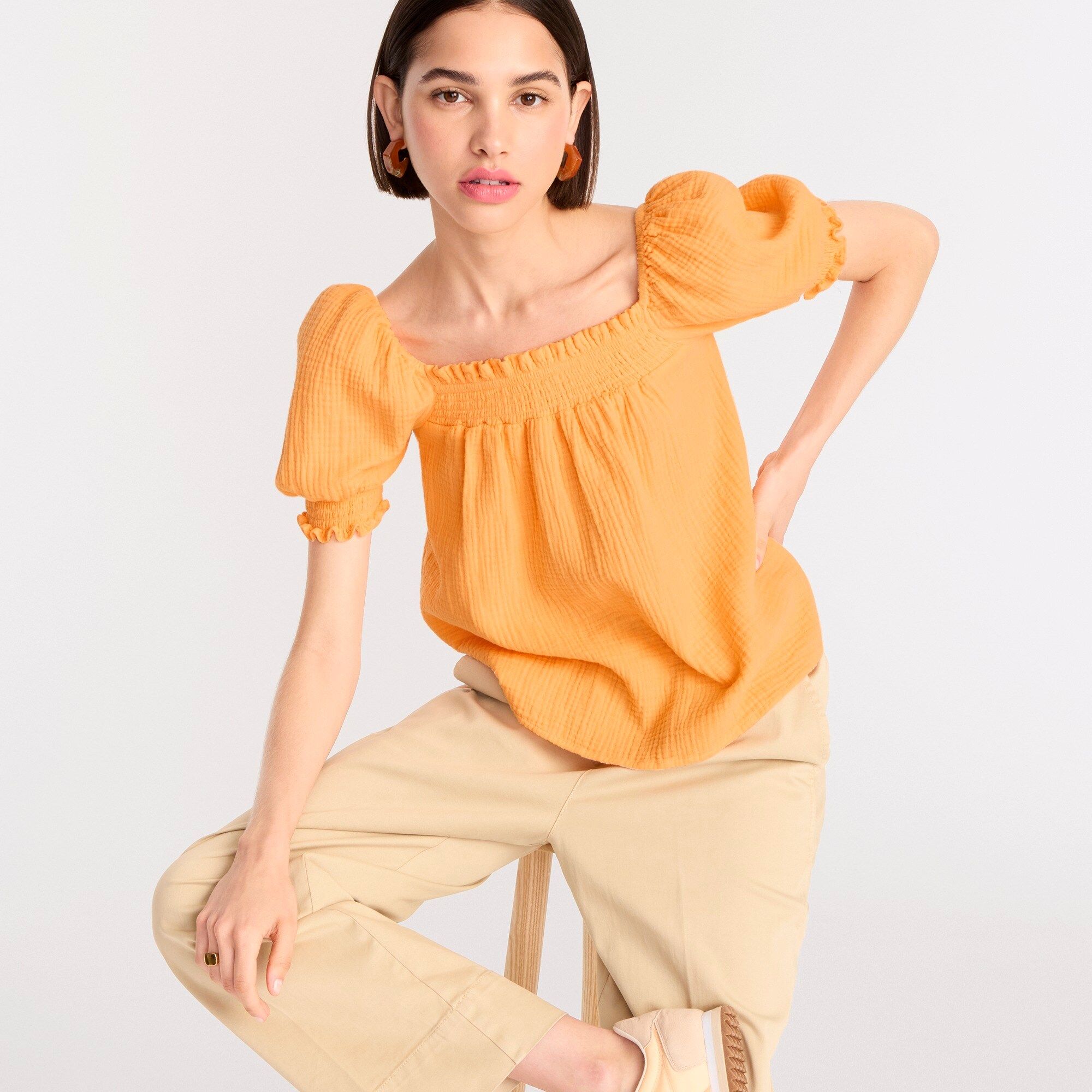 Squareneck puff-sleeve soft gauze top | J.Crew US