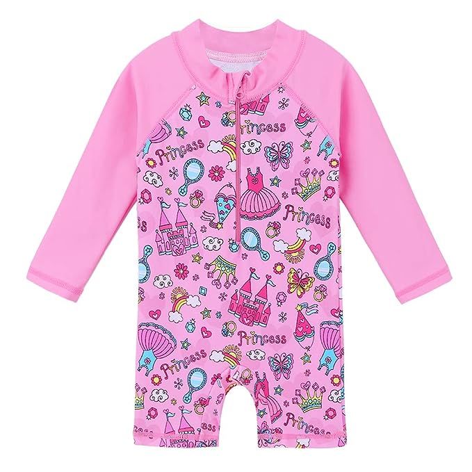 HUANQIUE Baby/Toddler Girl Swimsuit Long Sleeve One-Piece Swimwear Rashguard | Amazon (US)