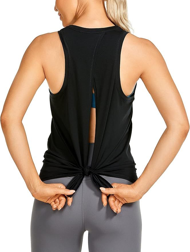 CRZ YOGA Women's Workout Tank Tops Tie Back High Neck Pima Cotton Yoga Shirts Loose fit Athletic ... | Amazon (US)