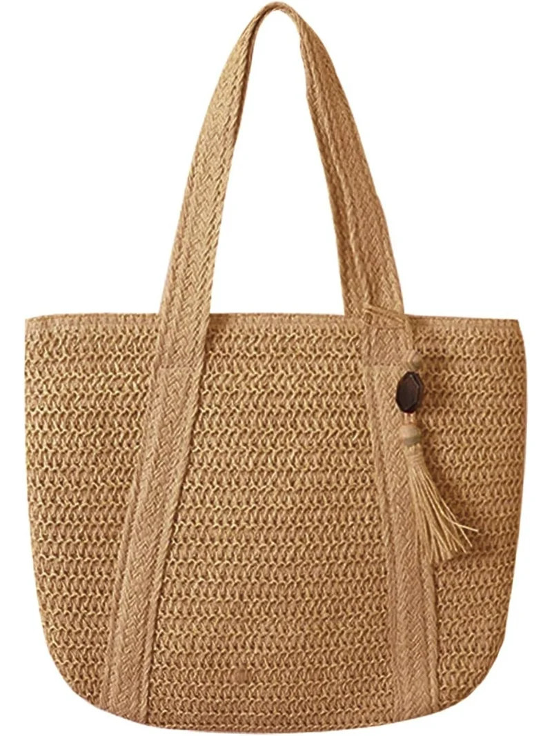 Women's Large Woven Straw Beach Tote Holiday Handmade Summer Rattan Bags | Walmart (US)