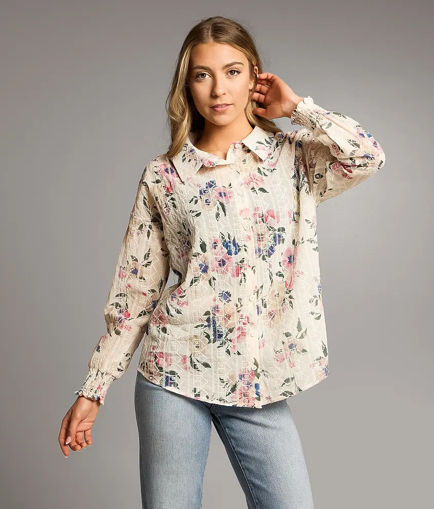 Floral Embroidered Blouse | Buckle