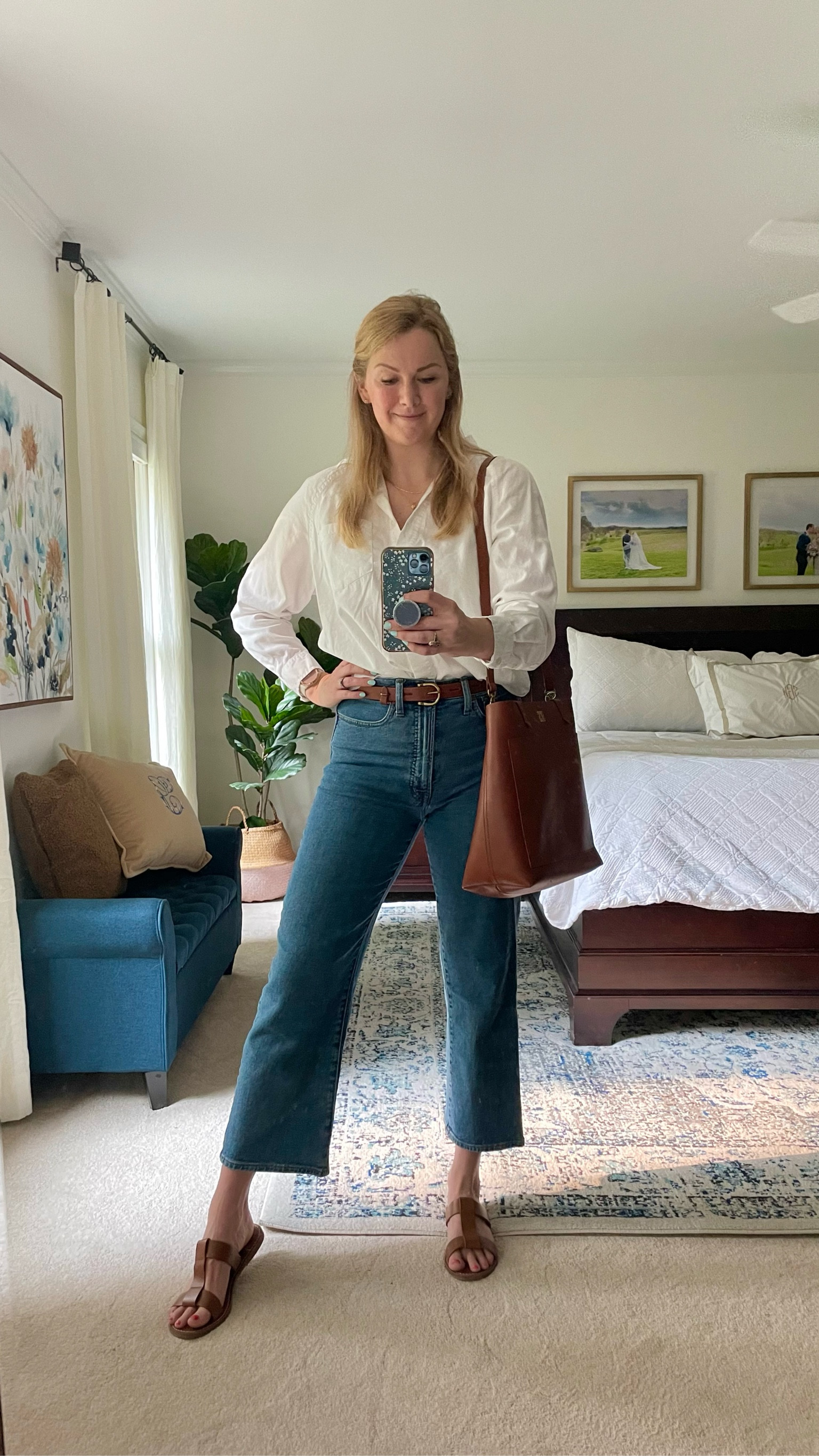 Mondays casual work outfit

White long sleeve button down 

Wide leg jeans - such a great fit & 30% off rn!

#LTKsalealert #LTKSeasonal