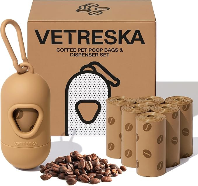 VETRESKA Dog Poop Bags Dispenser with Coffee Scented Waste Bags, Leak Proof, Extra Thick & Strong... | Amazon (US)
