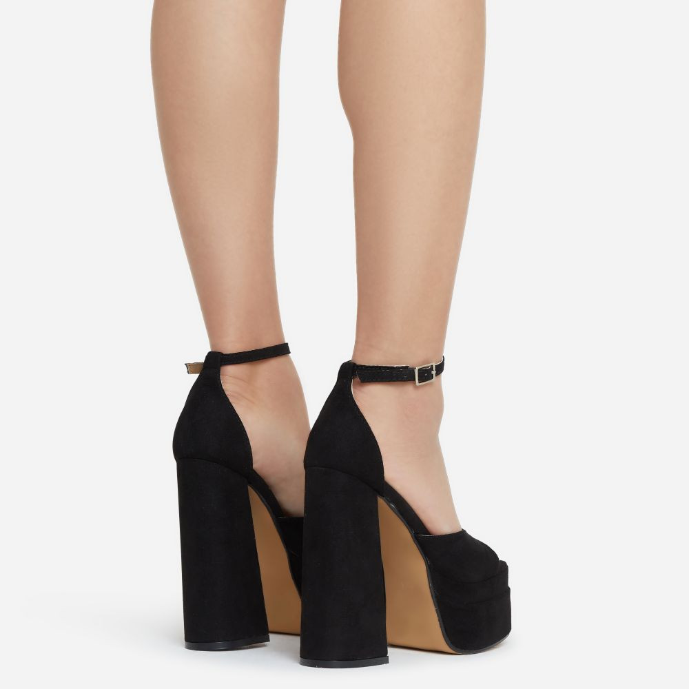 That-Extra Peep Toe Platform Block Heel In Black Faux Suede | EGO (UK)
