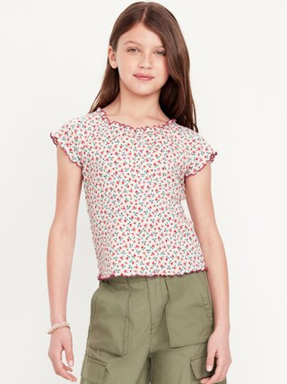 Fitted Ribbed Ruffle-Trim Top for Girls | Old Navy (US)