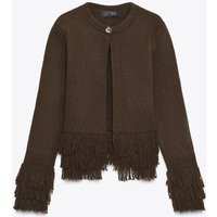 Zara - Fringed Knit Cardigan - Women - Brown - Women | Zara US