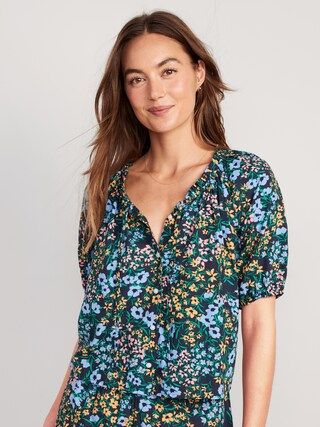 Floral Elbow-Sleeve Pajama Swing Top for Women | Old Navy (US)