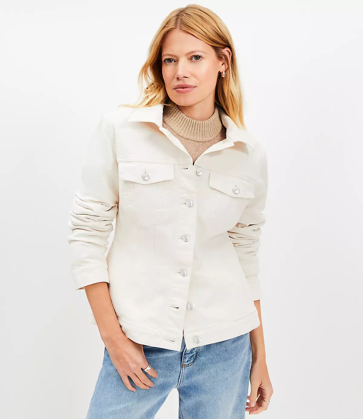 Seamed Denim Trucker Jacket in Ivory | LOFT