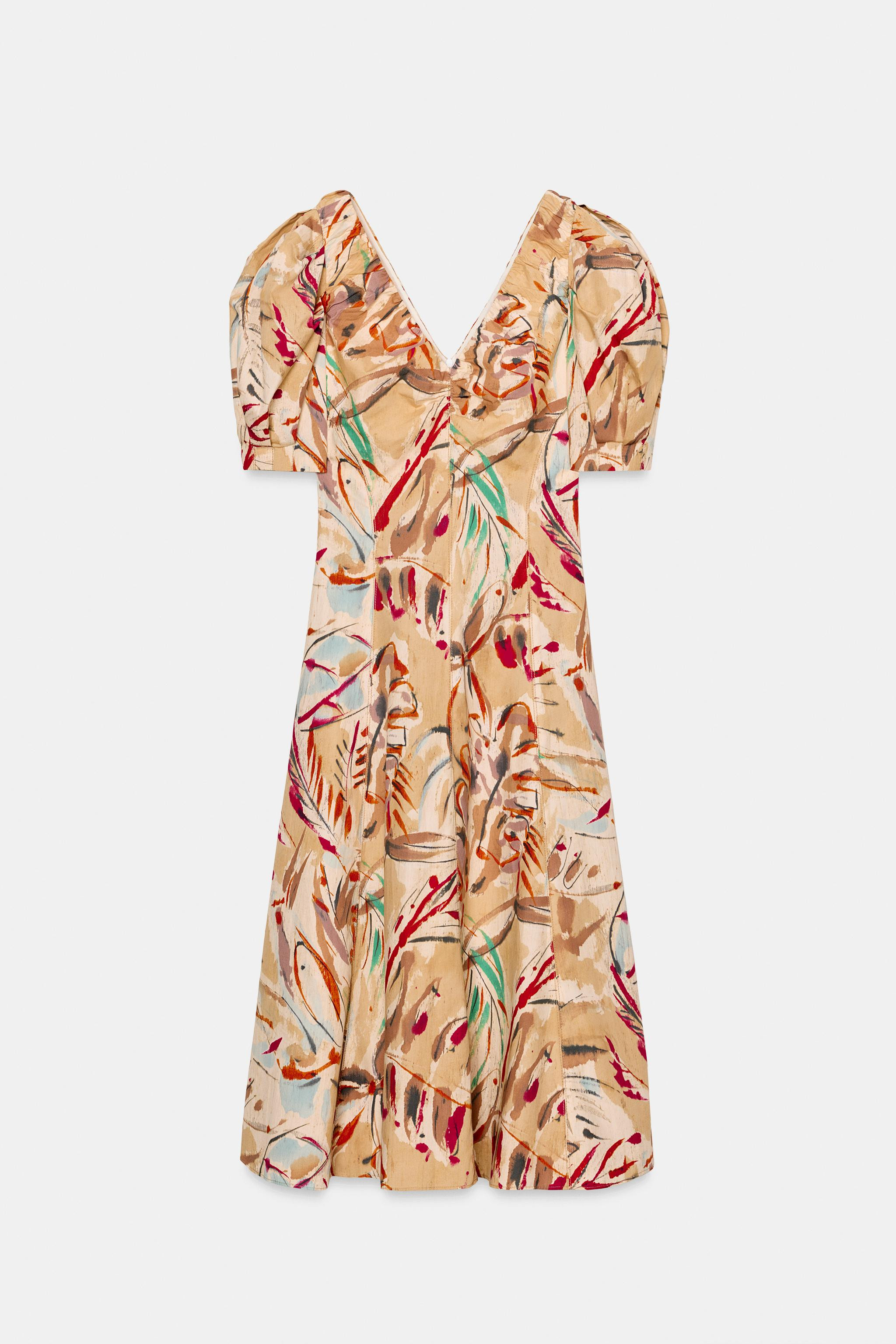 BALLOON SLEEVE PRINTED MIDI DRESS | Zara US
