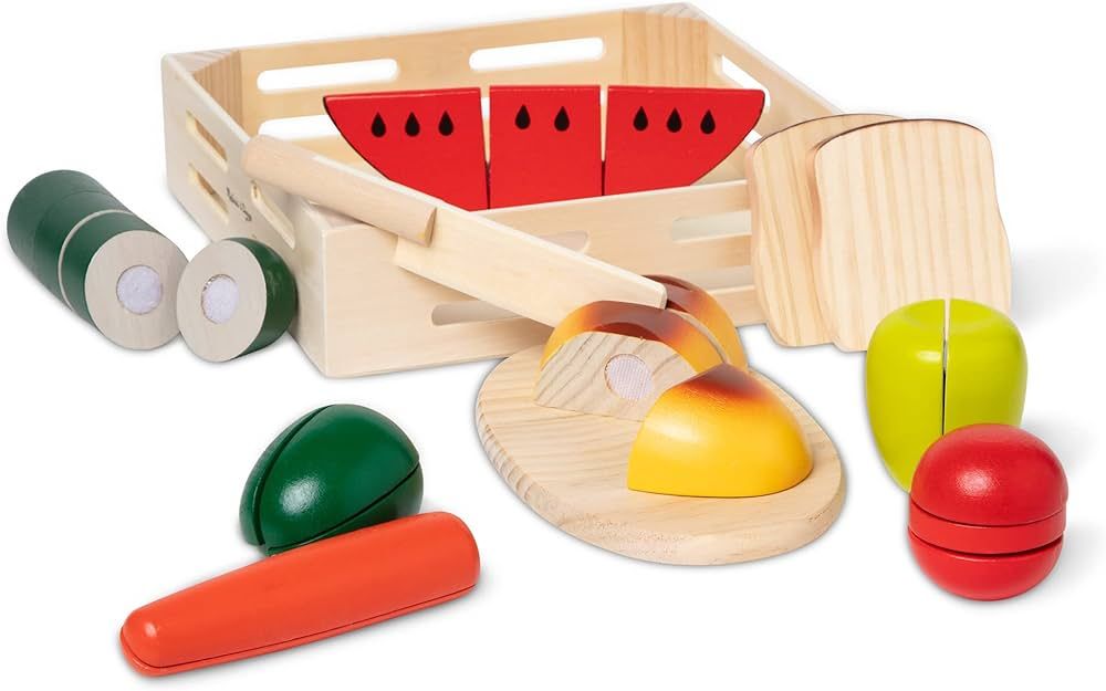 Melissa & Doug Cutting Food - Play Set With 25+ Hand-Painted Wooden Pieces, Knife, and Cutting Bo... | Amazon (US)