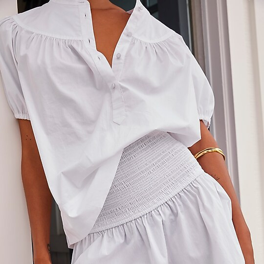 Puff-sleeve cotton poplin popover top | J. Crew US