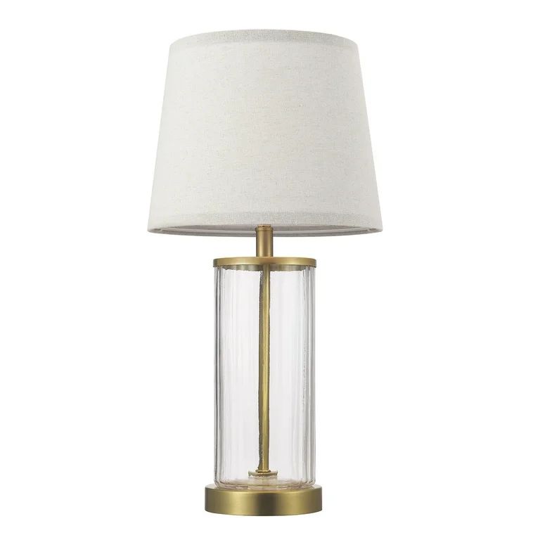 Globe Electric 20" Fillable Ribbed Glass Table Lamp, Matte Brass Accents, Linen Shade, 91007979 -... | Walmart (US)