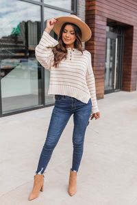 Reckless Heart Brown Stripe Sweater FINAL SALE | The Pink Lily Boutique