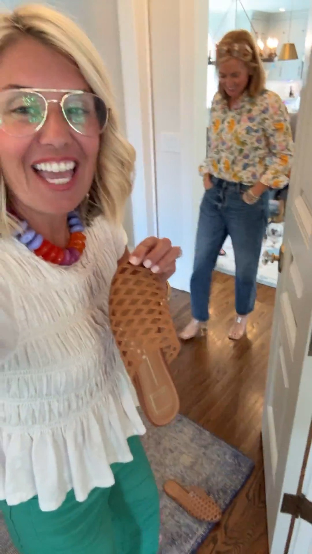 Even Rebecca thinks these heels are so comfy!! Check out her adorable Boden blouse…I need it!! 
Top - xs
Colette - 26 
Shoes - 8
* use code EY7H for 15% off new styles at Boden￼
*Use my code Catherine20 at A+B
 *Use code Mixandmatchmadness at Loopy

#LTKstorytime #LTKdayinmylife #LTKmomlife
