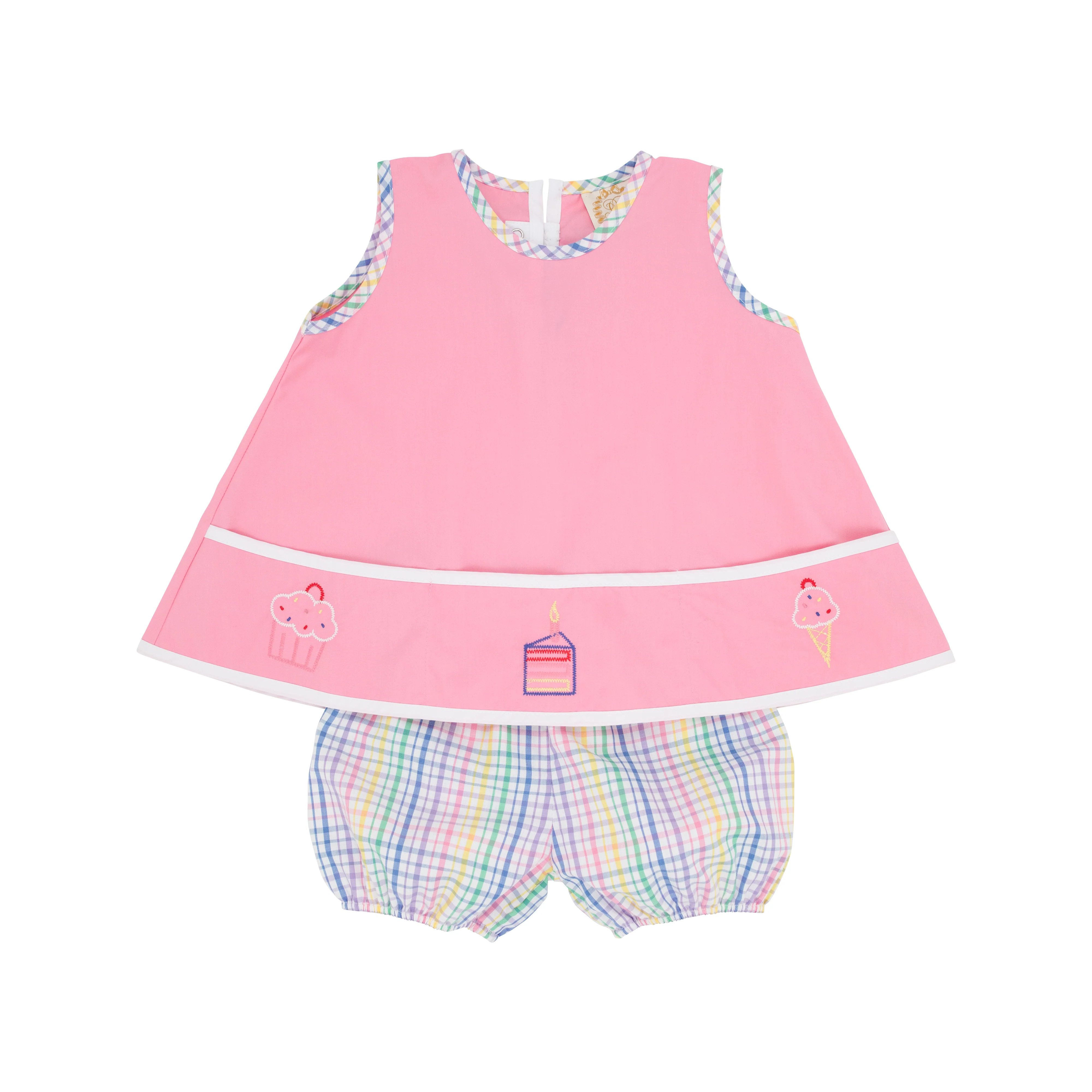 Shelby's Birthday Set - Hamptons Hot Pink with Birthday Applique and Colored Pens Plaid | The Beaufort Bonnet Company