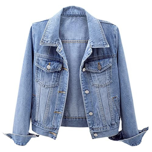 Ladyful Women's Casual Jean Jacket Distressed Ripped Denim Jacket Coat with Pockets | Amazon (US)