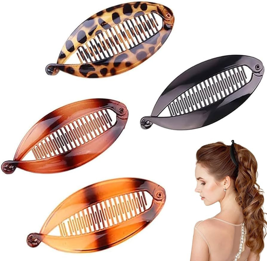 4 Pack Non-Slip Banana Hair Clips for Fine Hair - Double Comb Clips for Women Girls, Thick Hair F... | Amazon (UK)