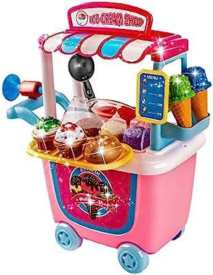 UNIH Pretend Playset Ice Cream Toddler Toys Store Cart for Kids Birthday Gift | Amazon (US)