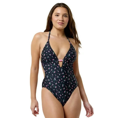 No Boundaries Women's Wild Flower Plunging Keyhole One Piece, Sizes XXS-XXL | Walmart (US)