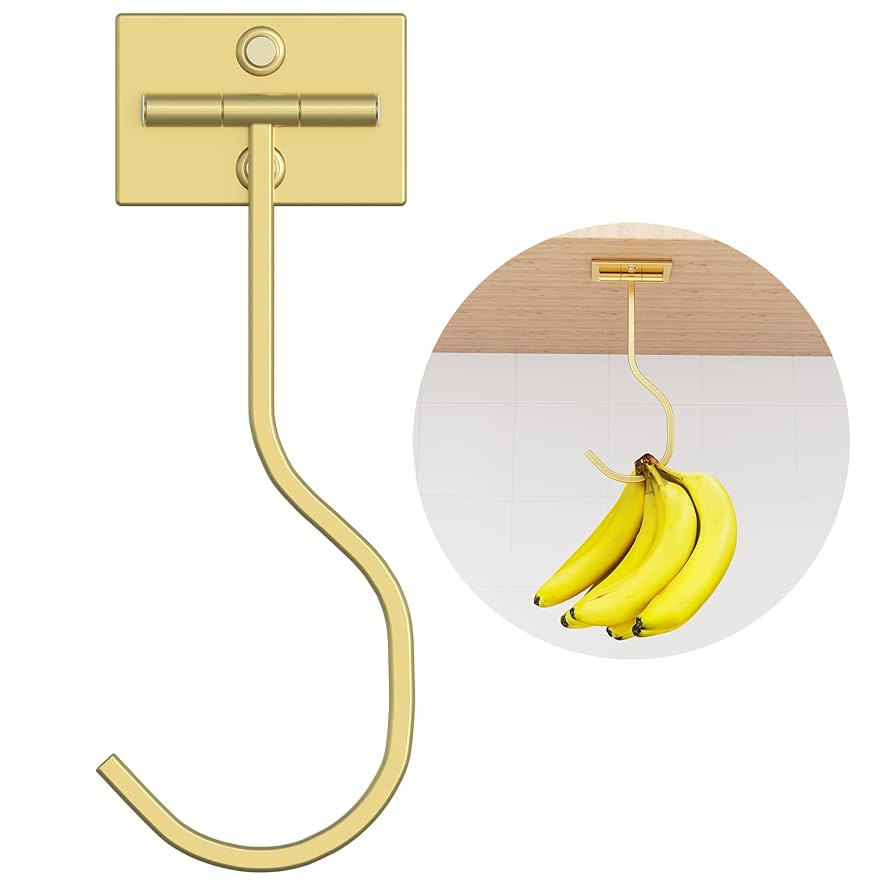 Folding Banana Hanger Hook Gold - Banana Holder Under Cabinet, Self Adhesive Banana Hook | Amazon (US)