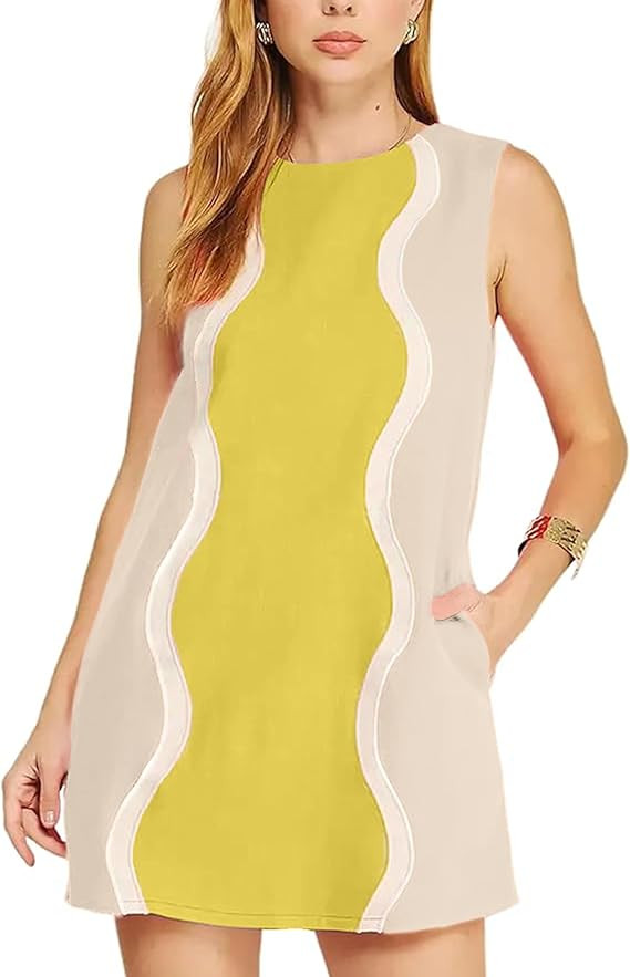 Womens Sleeveless Color Block Mini Dress Summer Crewneck Tank Shift Dresses Casual A Line Beach S... | Amazon (US)