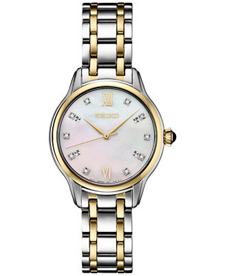 Seiko Women's Diamond (1/10 ct. t.w.) Two Tone Bracelet Watch 29.5mm - Macy's | Macy's