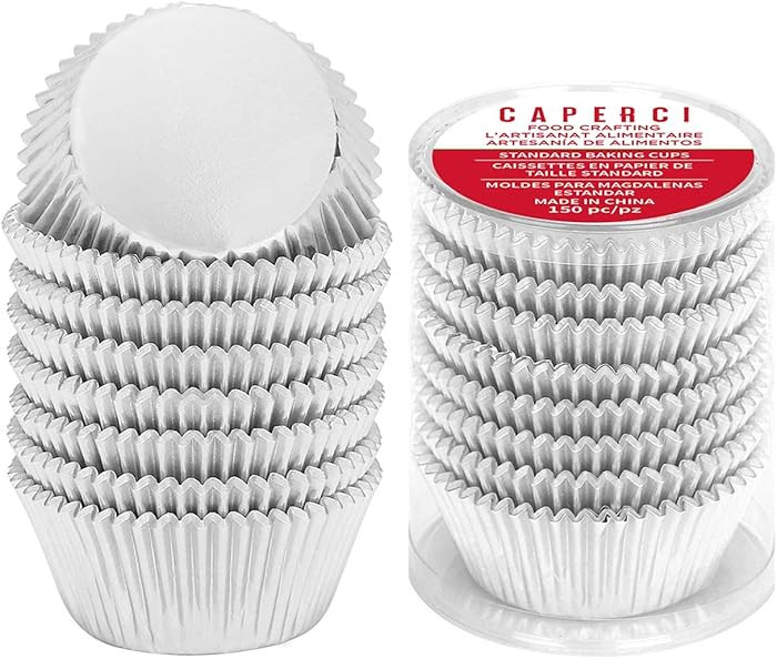 Caperci Silver Foil Cupcake Muffin Liners Standard Size Baking Cups 150-Pack - Premium Greaseproo... | Amazon (US)