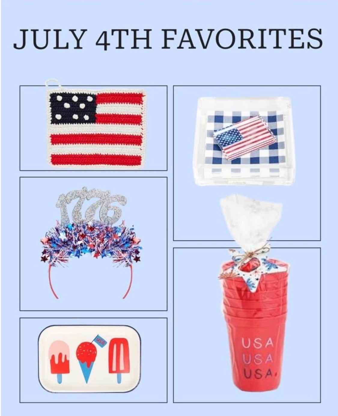 🇺🇸 July 4th Favorites 🇺🇸

Getting ready for the Fourth? I’ve rounded up a few of my favorite festive finds to make celebrating easy and fun! From patriotic entertaining pieces to adorable accessories, these are the little touches that make Independence Day feel extra special.

❤️ A crocheted flag potholder
🤍 Patriotic cocktail napkins
💙 A festive “1776” headband
❤️ A fun Americana serving tray
🤍 Reusable USA party cups

Whether you’re hosting a backyard BBQ, heading to a neighborhood cookout, or celebrating with family, these favorites add just the right amount of red, white, and blue.

Tap the link to shop my July 4th favorites before they’re gone! 🇺🇸✨

#LTKFinds Fourth Of July Patriotic Decor Summer Hosting Americana Style Red White And Blue Hosting Essentials

#LTKSeasonal #LTKSaleAlert #LTKHome