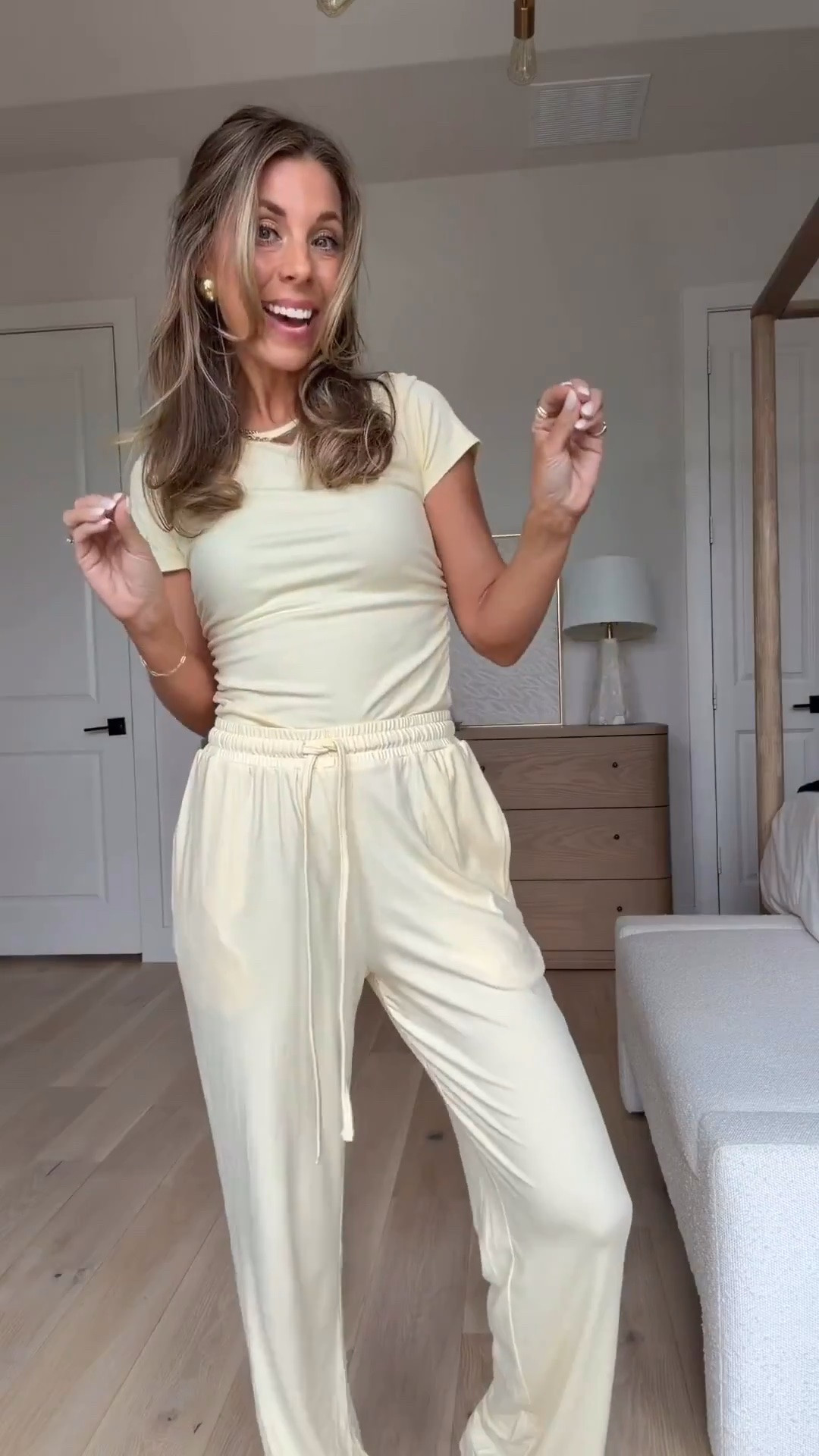 The cutest butter yellow Amazon set that I have in so many styles! The material is so soft and stretchy and I just love these matching sets for around the house and I even wear them out too! Wearing size small

#LTKmomlife #LTKgrwm #LTKootd