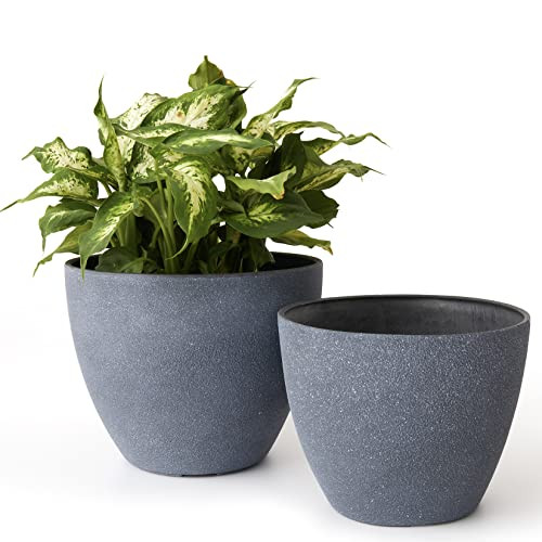 LA JOLIE MUSE Flower Pots Outdoor Garden Planters, Indoor Plant Pots with Drainage Holes, Weathered Grey (8.6 + 7.5 Inch) | Amazon (US)